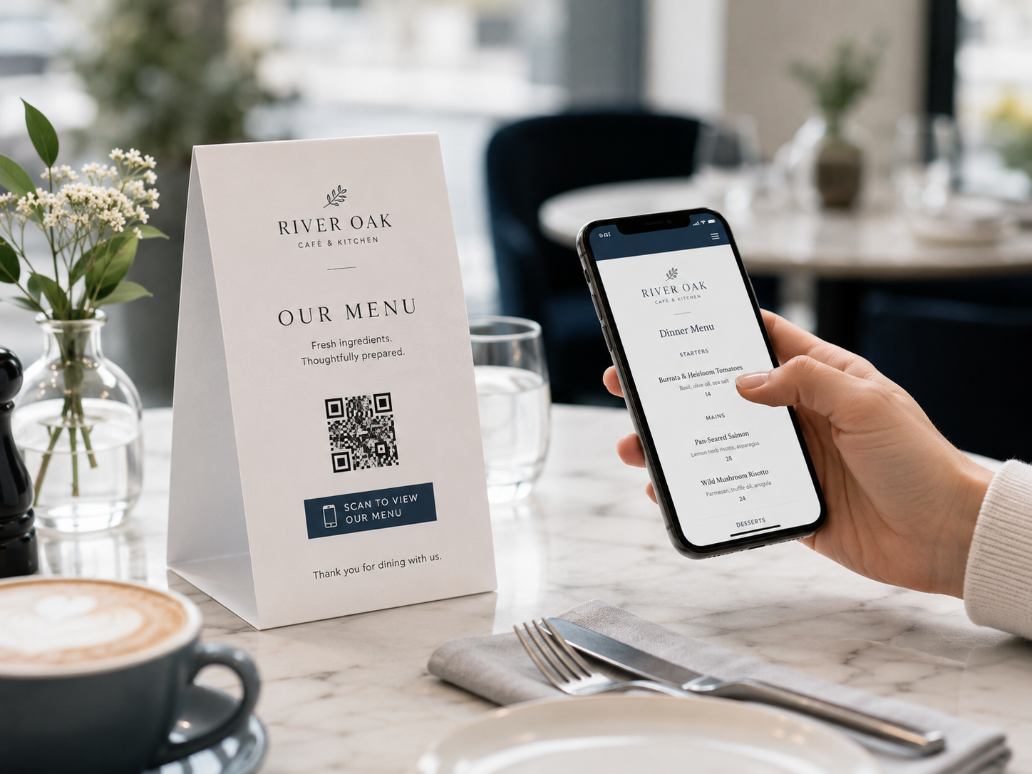 Restaurant menu QR code scanned from a printed menu